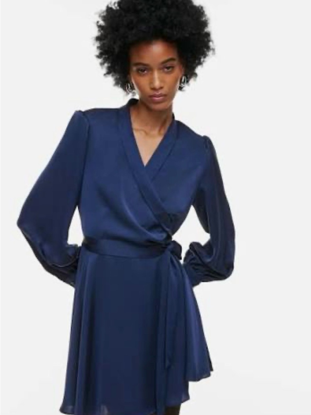 Aritzia Babaton Hyde Satin Wrap Style Long Sleeve Mini Dress - sapphire blue